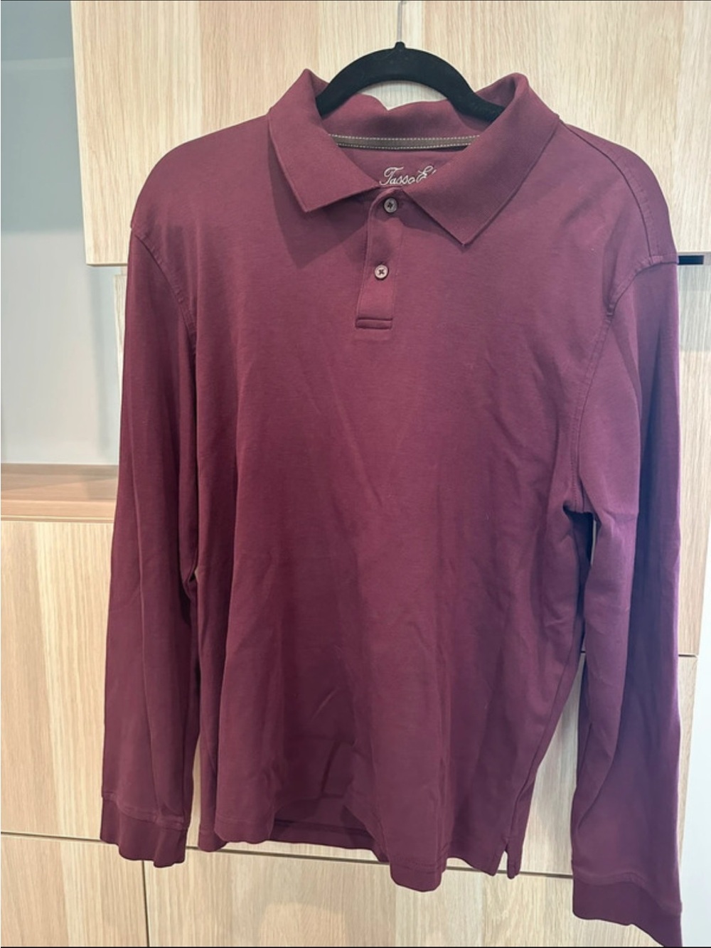 Tasso Elba Long Sleeve Polo Shirt - Burgundy Medium